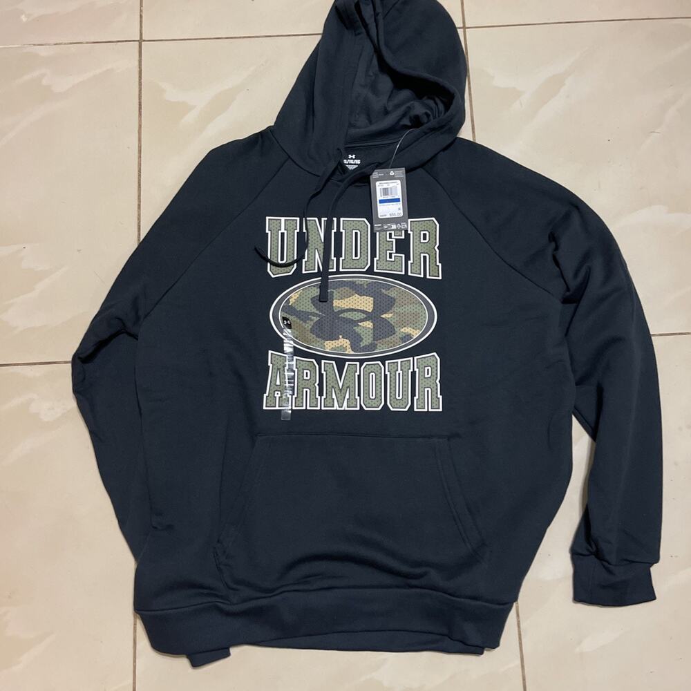 UnderArmour Mens XL ExtraLarge UA Rival Fleece Camo Logo Hoodie Pullover Black